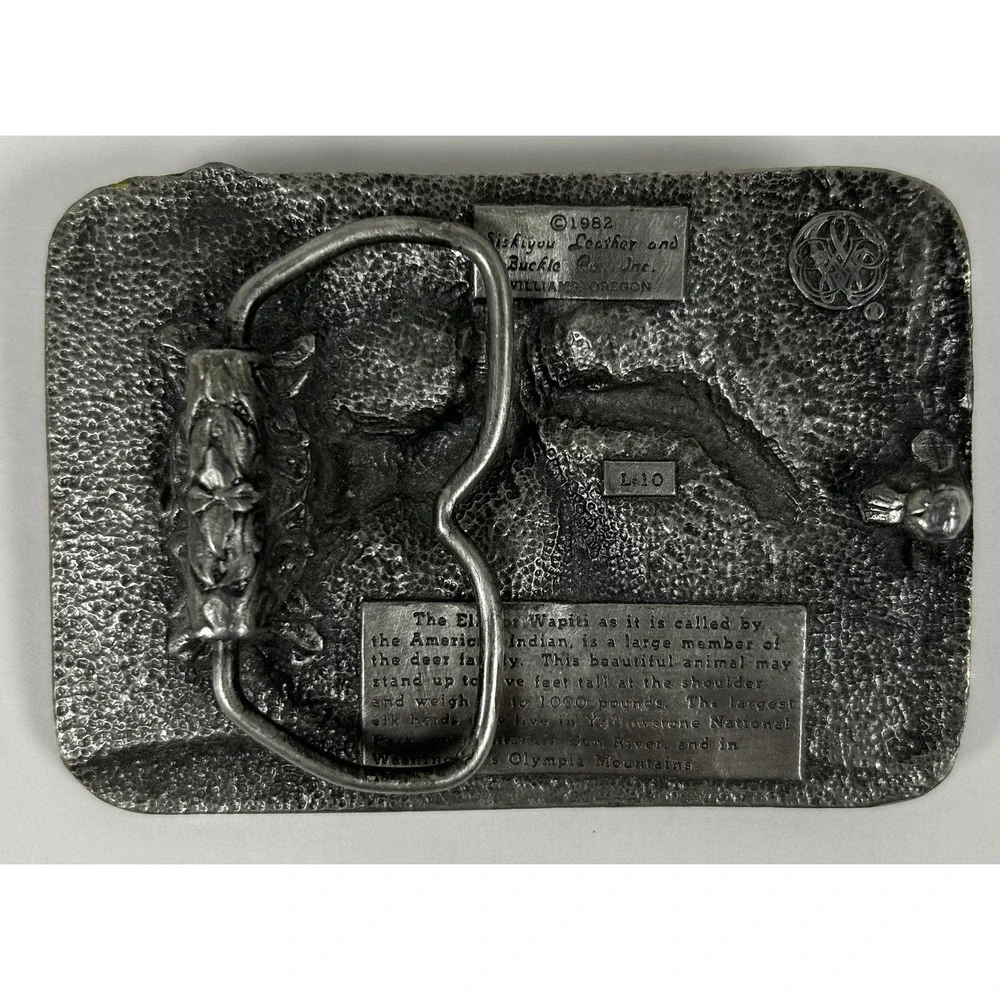 VTG Siskiyou Buckle Co. Wapiti Elk Family Belt Buckle 1982 Silver Pewter